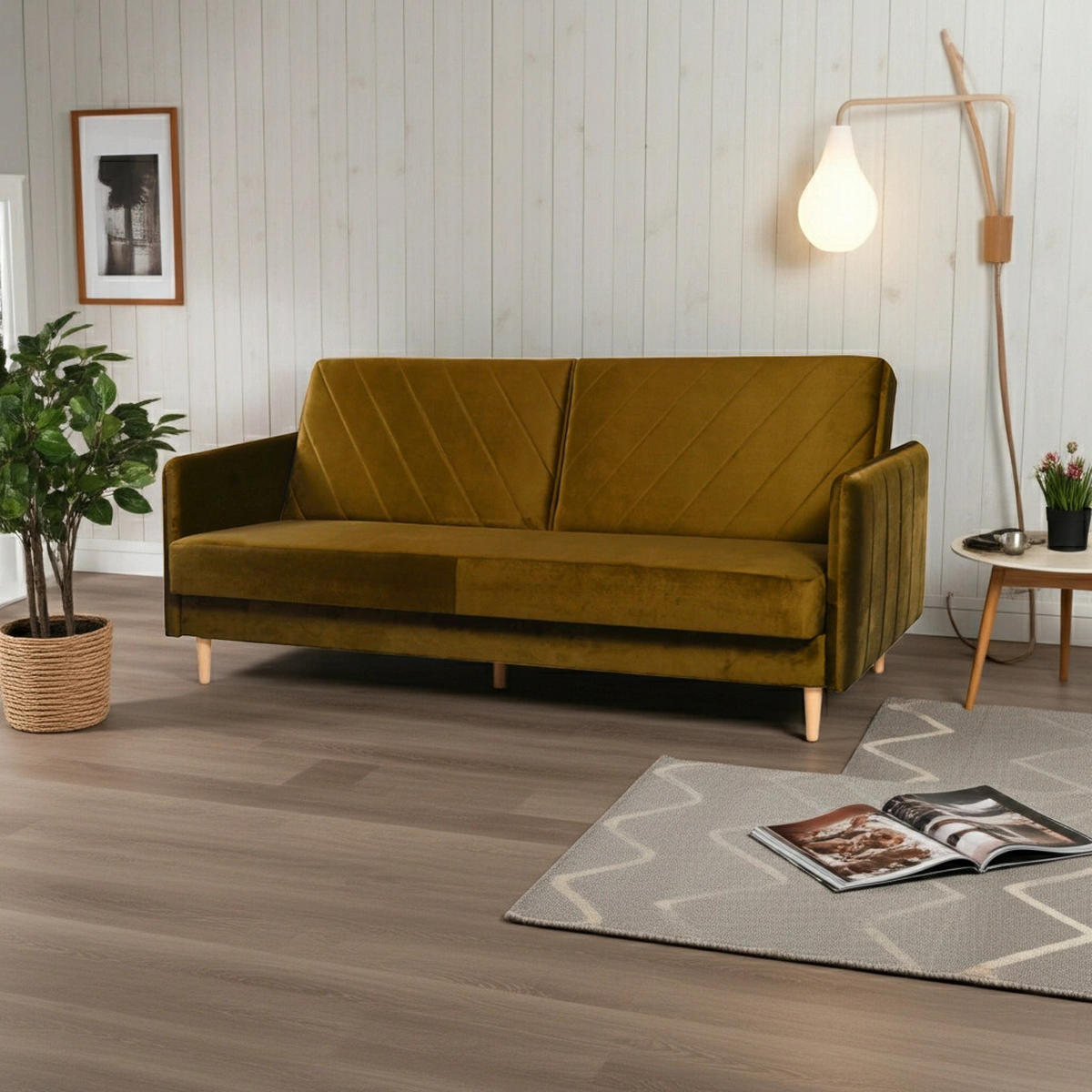 SCHLAFSOFA Vesto Honiggelb Velours - Bettkasten - 207x93 cm - Currygelb, Holz/Holzwerkstoff (207/93/93cm) - Ravio