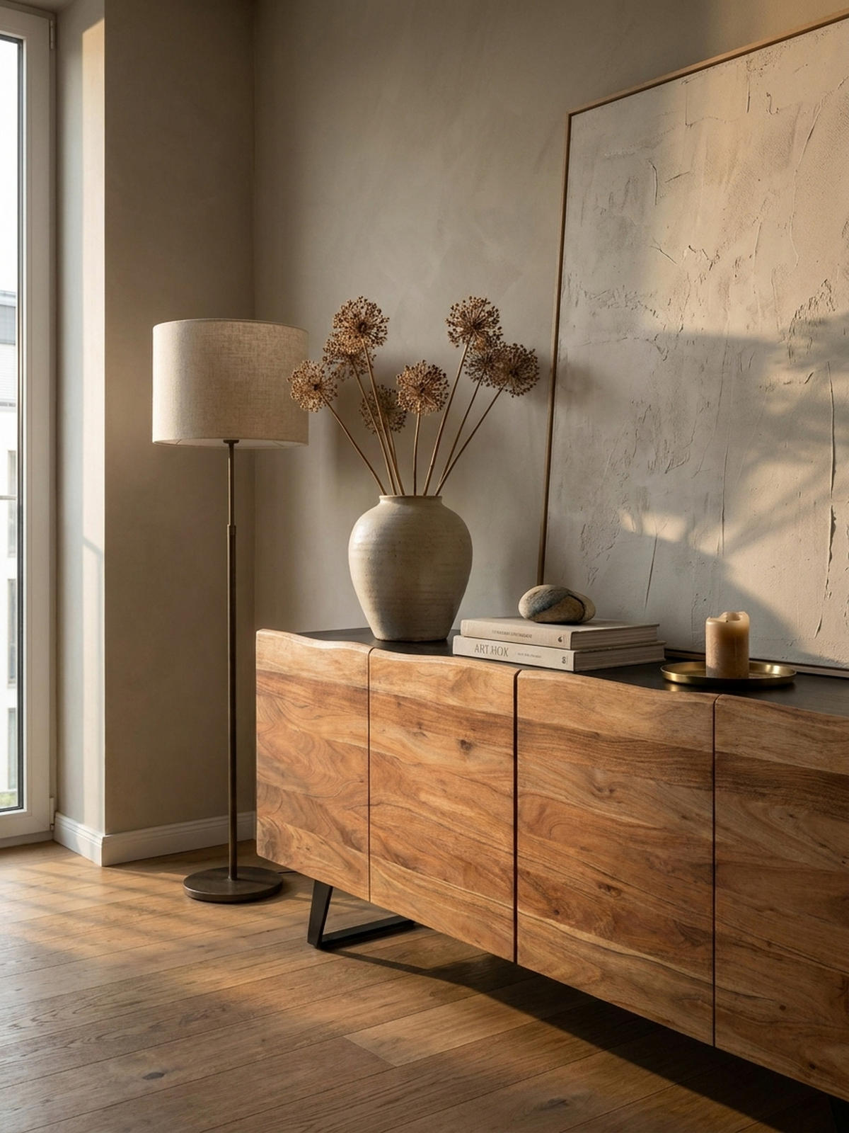 SIDEBOARD – Akazie Massivholz, 180x75x45 cm, mit Baumkante, Türen, Metallbeine - Schwarz, Holz/Metall (180/75/45cm) - KADIMA DESIGN