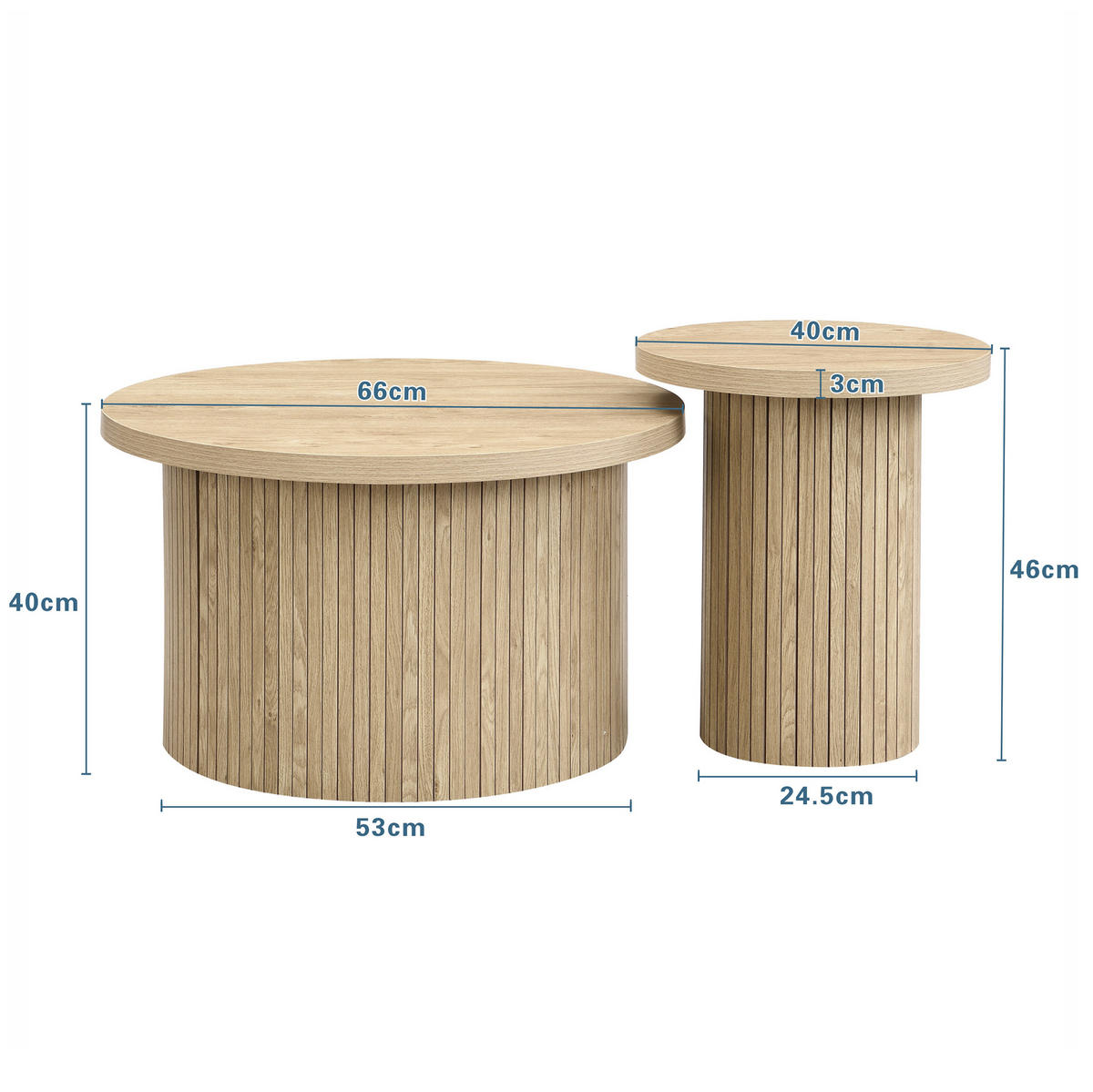 COUCHTISCH, doppelter runder Tisch, 66/66/40 cm + 40/40/46 cm modernes Design, Naturfarben - Naturfarben, Holzwerkstoff (106/106/46cm) - Redom