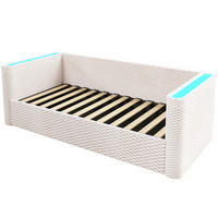 STAURAUMBETT 90/200 cm DE-04696, mit LED und Hydraulik in Beige - Beige, Holzwerkstoff/Metall (90/200cm) - ComfortXL