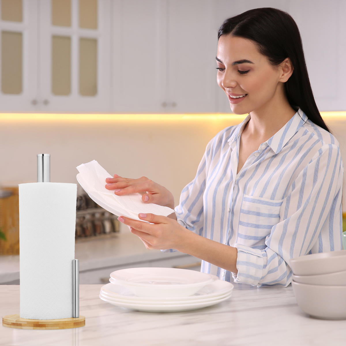 KÜCHENROLLENHALTER - Multicolor, Holz/Metall (16/33/16cm) - Relaxdays