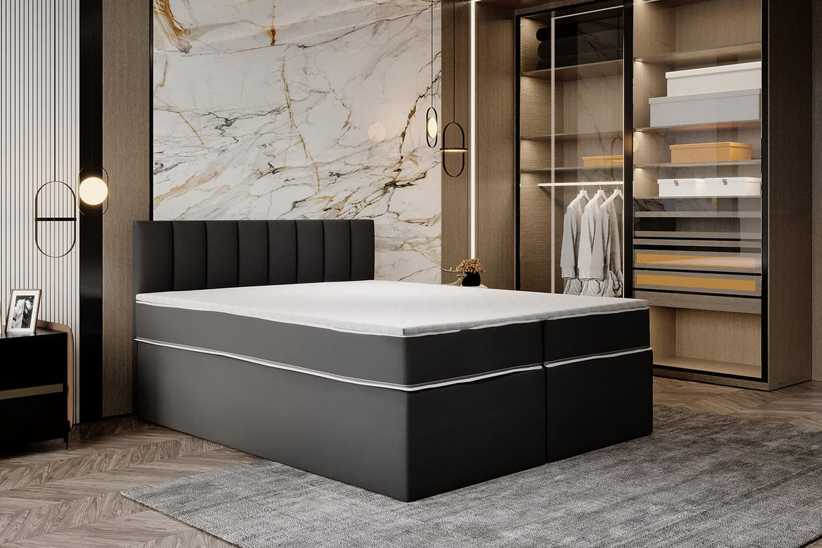 KONTINENTALBETT 120x200 cm mit Taschenmatratze, MIAMI, Visco Topper 5 cm, Schwarz - Schwarz, Kunststoff (120/200cm) - Trada