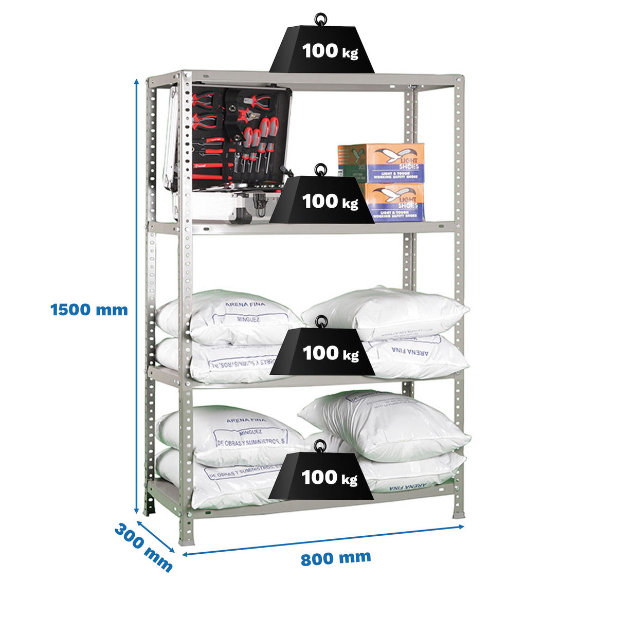 SCHRAUBREGAL PANDA MID | HxBxT 150x80x30cm | 4 Fachböden | Fachlast 100kg | Grau - Grau, Metall (80/150/30cm) - PROREGAL