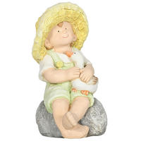 GARTENSTATUE "Kleiner Junge mit Strohhut", für Heimdekoration, Garten, Hof - Grün, Kunststoff (25/43/23.5cm) - Outsunny