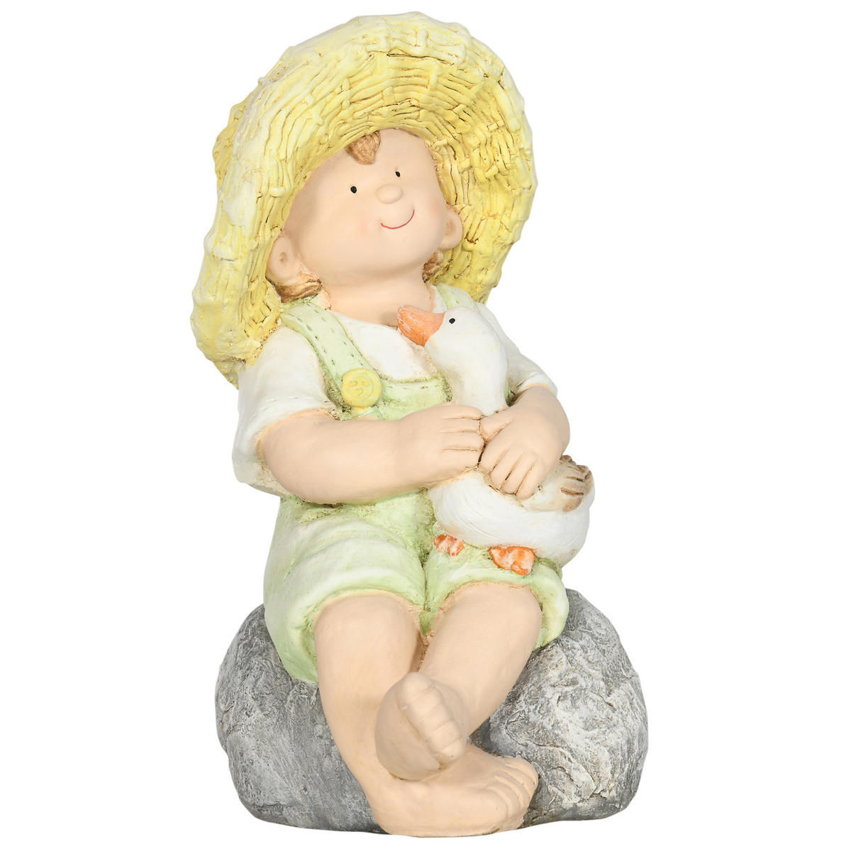 GARTENSTATUE "Kleiner Junge mit Strohhut", für Heimdekoration, Garten, Hof - Grün, Kunststoff (25/43/23.5cm) - Outsunny