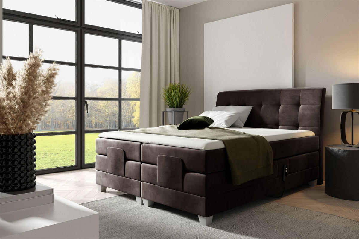 BOXSPRINGBETT Elektrisch Franco - Dunkelbraun, Holzwerkstoff/Textil (120/200cm) - Fun Möbel