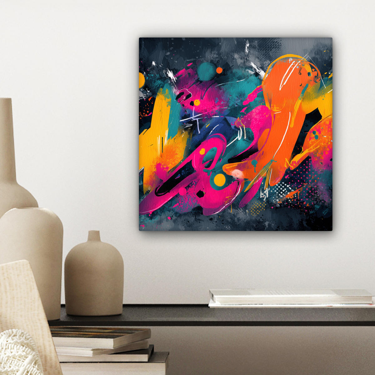 LEINWANDBILD Abstrakt - Graffiti - Farbenfroh - Farbspritzer Deko Wohnzimmer 20x20 cm - Multicolor, Textil (20/20cm) - MuchoWow