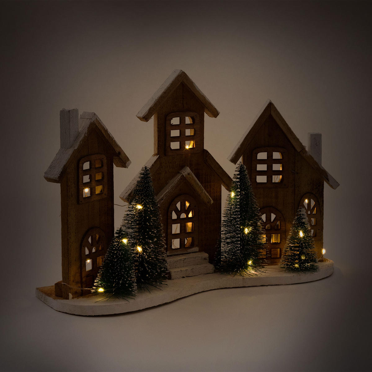 DEKOFIGUR Haus LED 38/27 cm - Beige, Holz (12/27/38cm) - Home Styling Collection