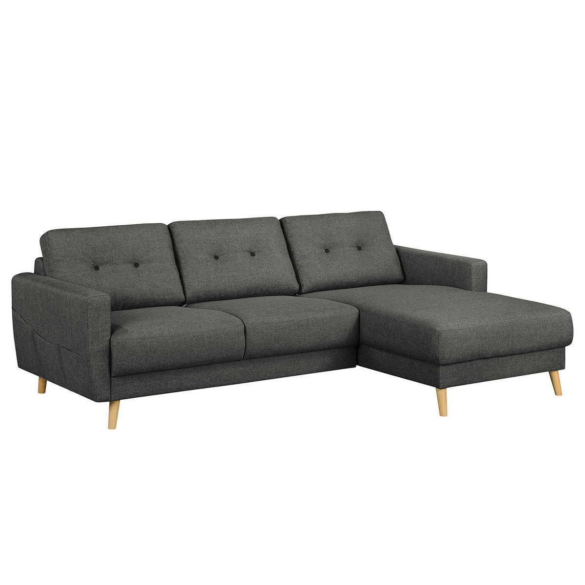 ECKSOFA mit Longchair - Hellbraun/Dunkelgrau, Holz/Textil (233/148cm) - home24
