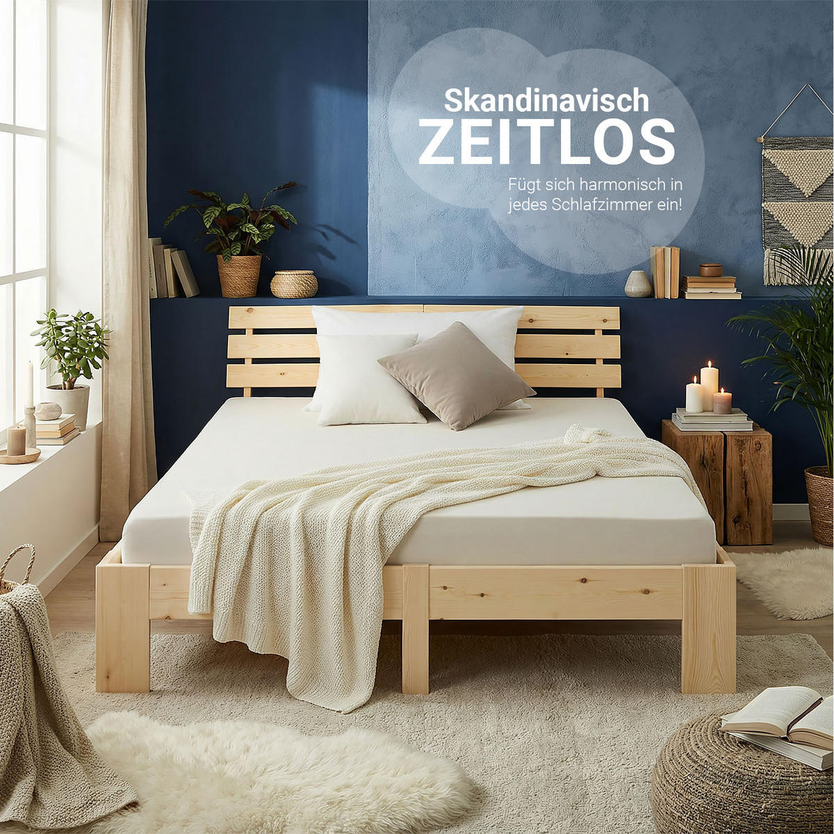 HOLZBETT Natur 180/200 cm Doppelbett mit Lattenrost - Naturfarben, Holz (180/200cm) - Homestyle4u