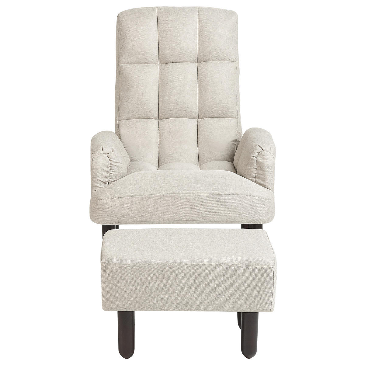 SESSEL Leinen hellbeige manuell verstellbar mit Hocker Oland - Beige/Braun, Textil (65/94/62cm) - Beliani