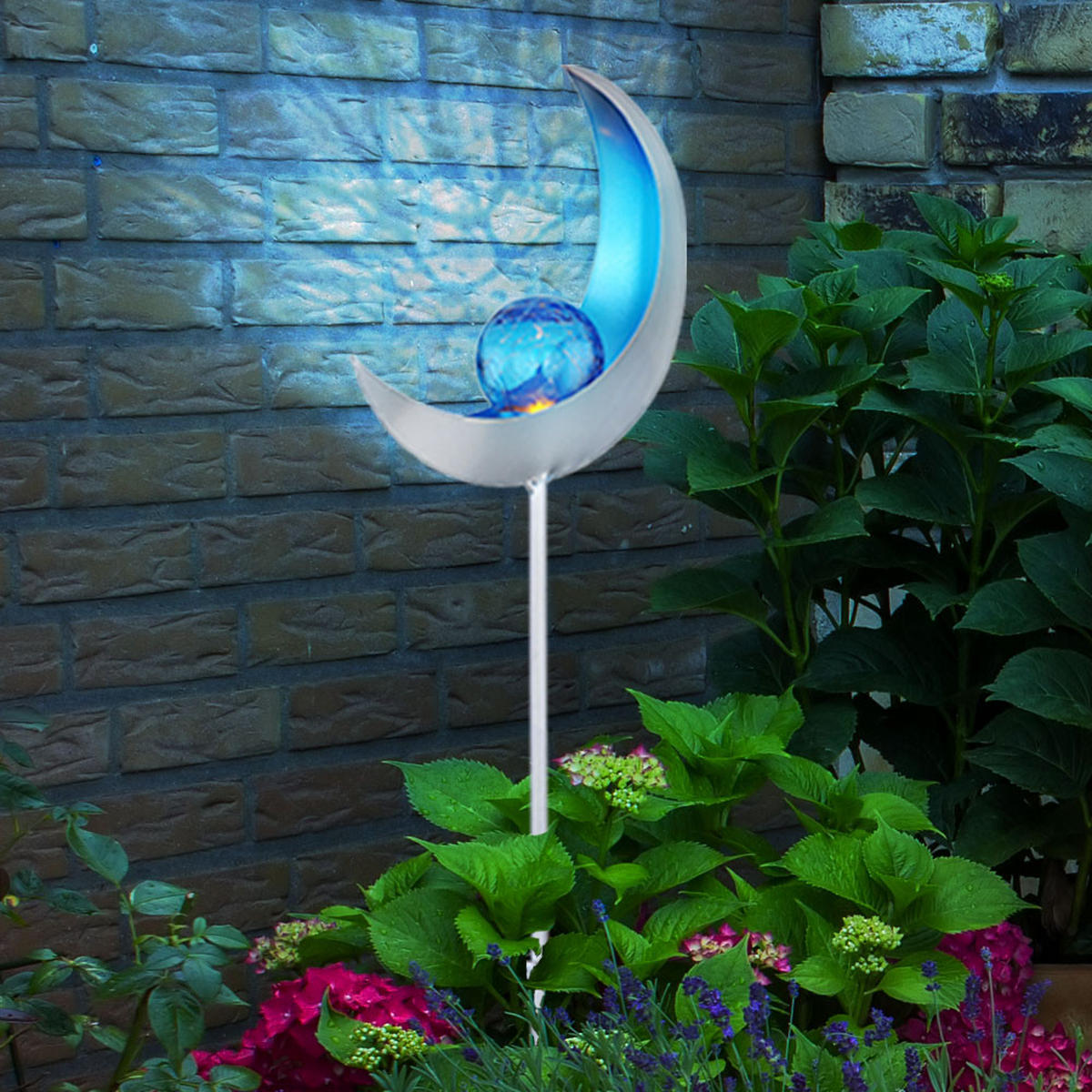 LED WEGELEUCHTE Solar Mond Silber Blau - Silberfarben, Glas (18/6/90cm)