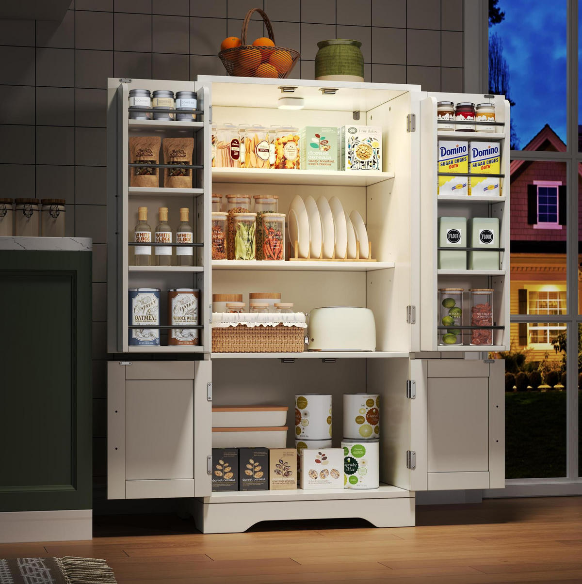HOCHSCHRANK 4-türig mit LED-Sensorlicht, 3D-Wellenmuster aus MDF, 120/60/40 cm, Weiß - Weiß, Holzwerkstoff (60/120/40cm) - Redom