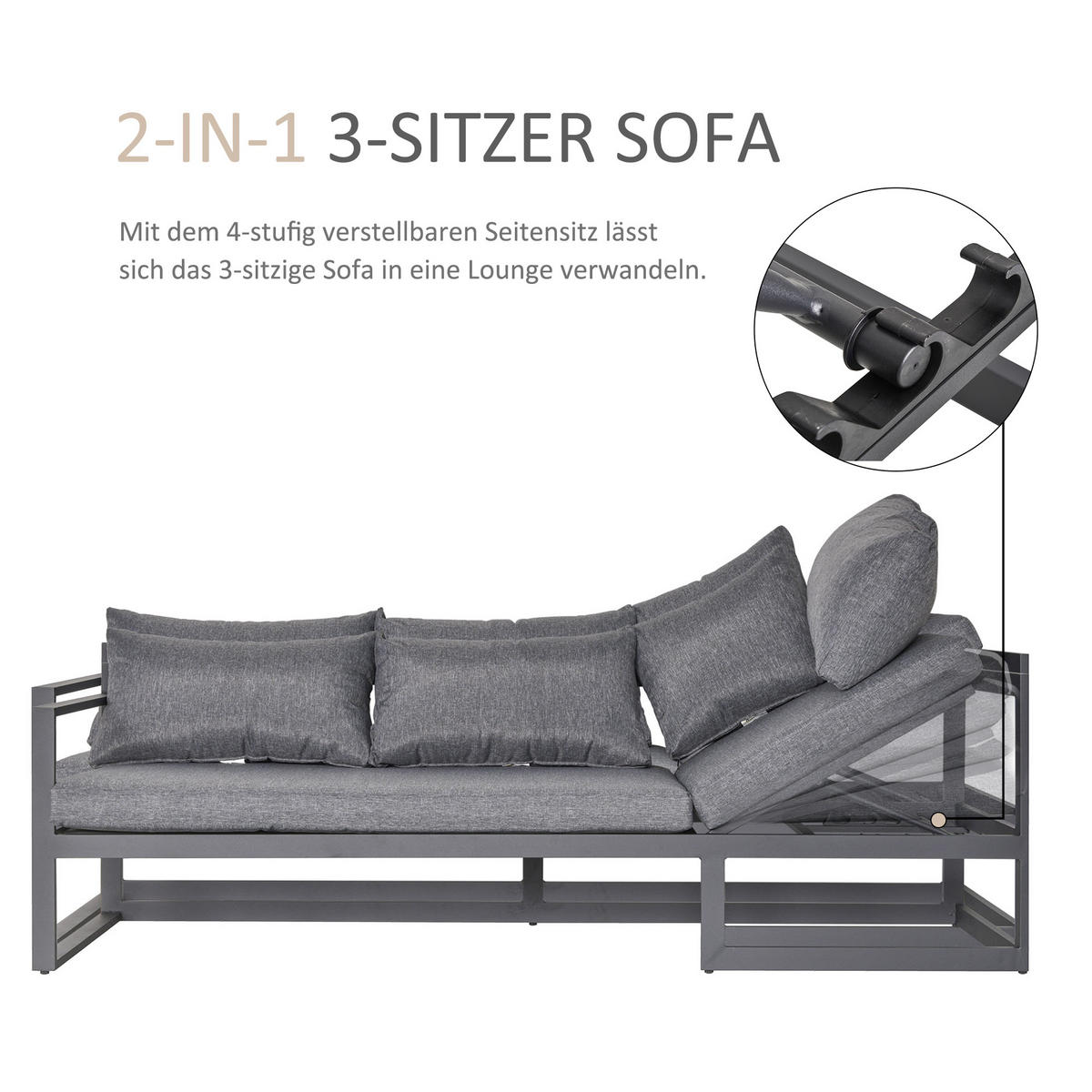 GARTENGARNITUR, Aluminium, gehärtetes Glas, Grau+Schwarz - Multicolor, Metall - Outsunny
