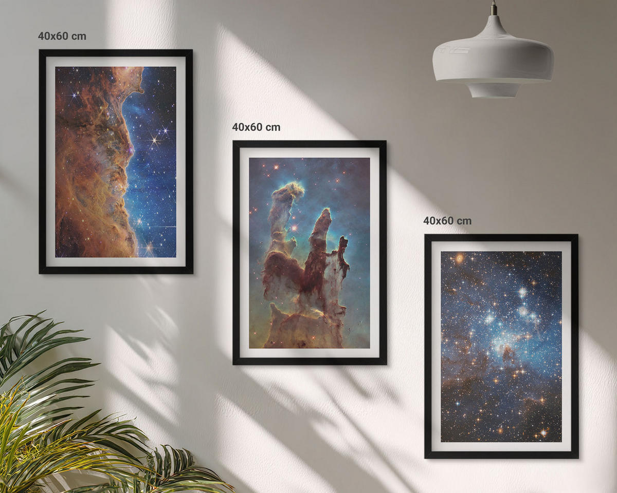 BILDER SET 3er Set - 40x60 cm Schwarzer Rahmen - Weltraumlandschaften von Galaxien - Schwarz, Kunststoff (40/60cm) - TULUP