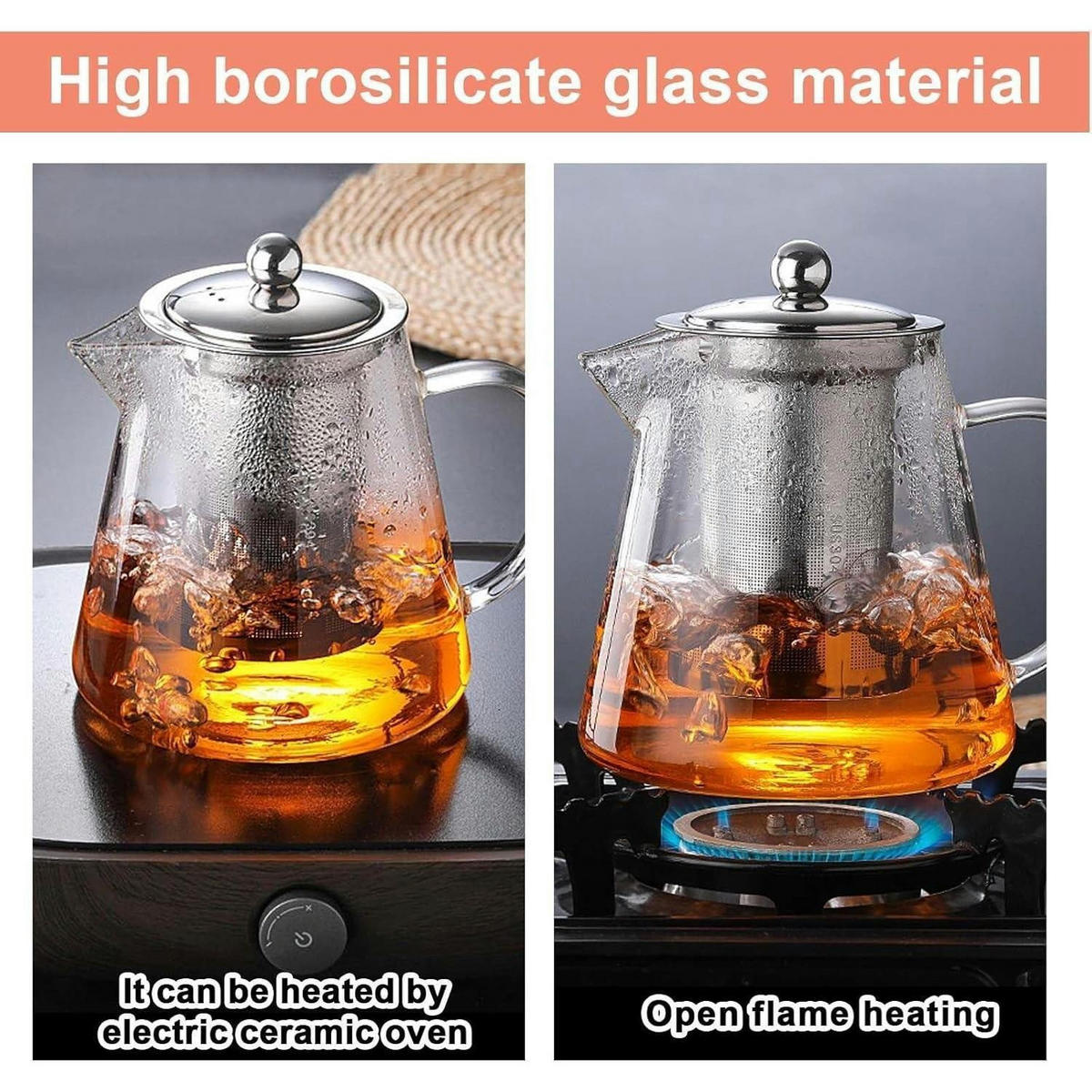 TEEKANNE mit Siebeinsatz 1300 ml Borosilikatglas hitzebeständig - Transparent, Glas (16/16cm)