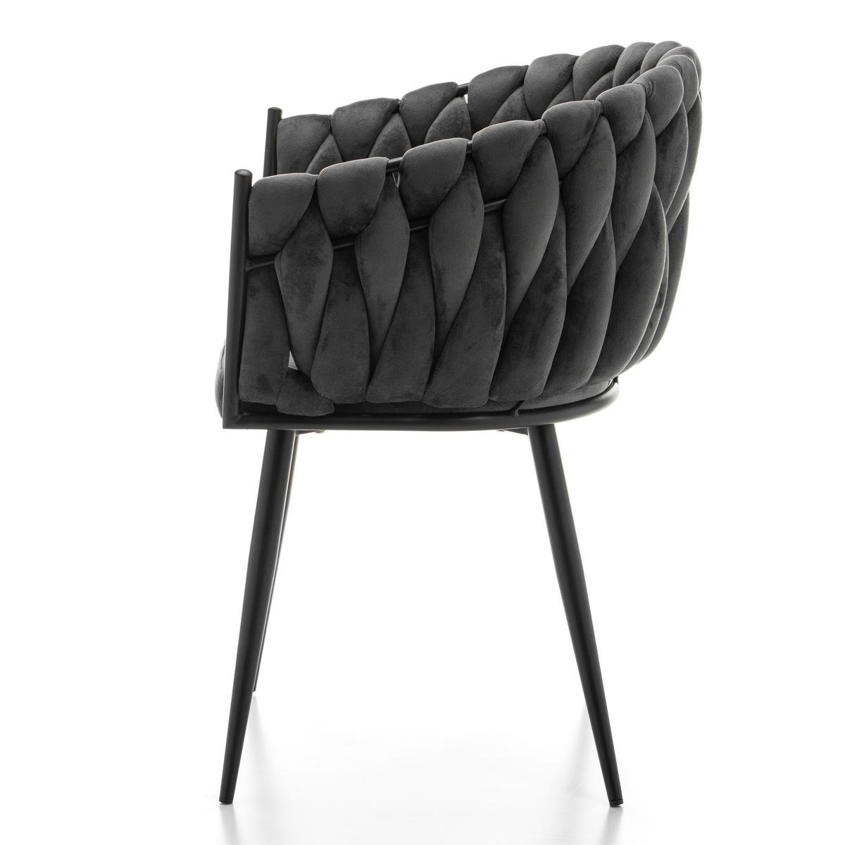 STUHL LATINA gepolstert mit Steppung - grau - Samt Velours - Schwarz/Grau, Textil/Metall (60/83/55cm) - NEW HOME