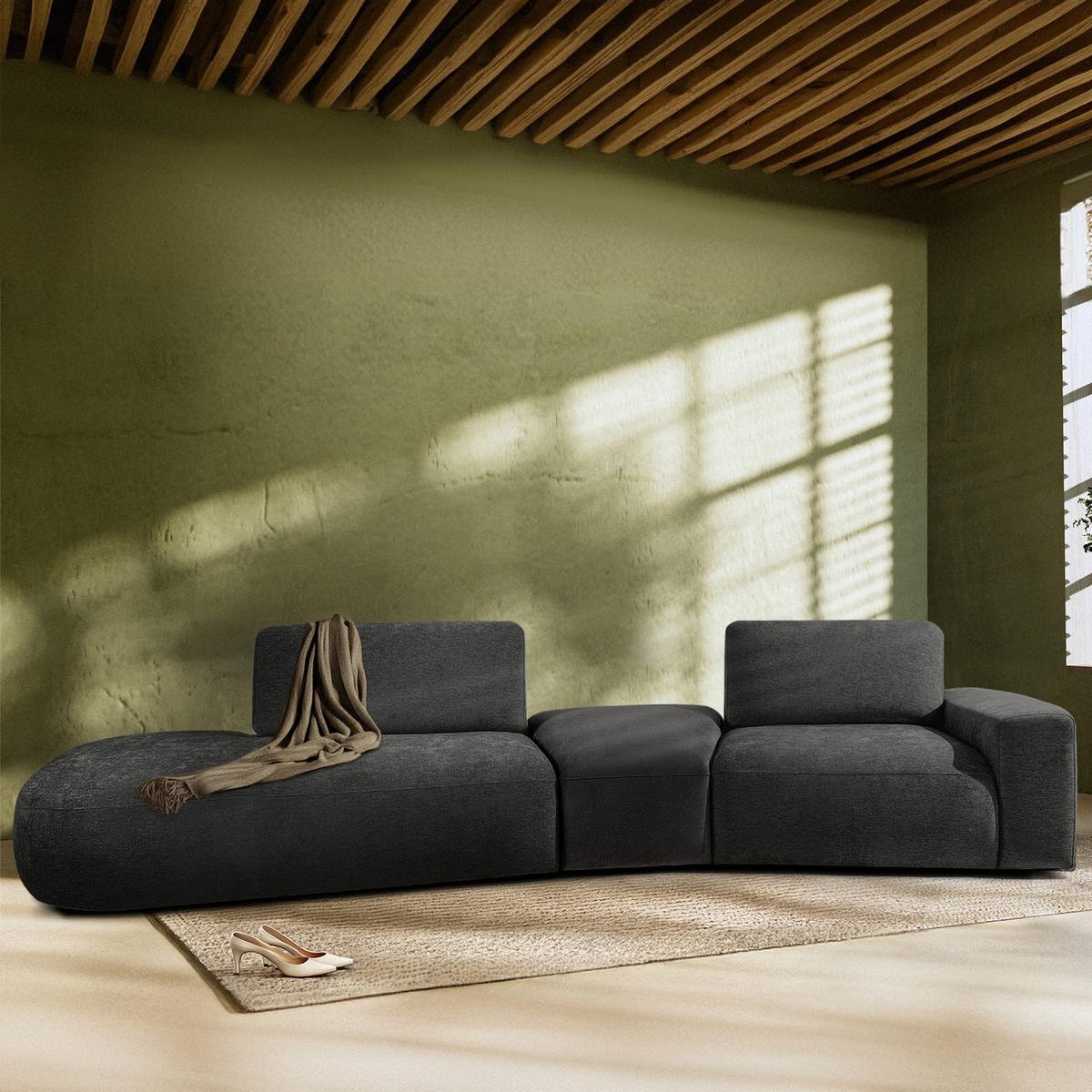 4-SITZER ECKSOFA ZUCCO Chenille links, Anthrazit - Anthrazit, Textil (350/84/105cm) - KONSIMO®