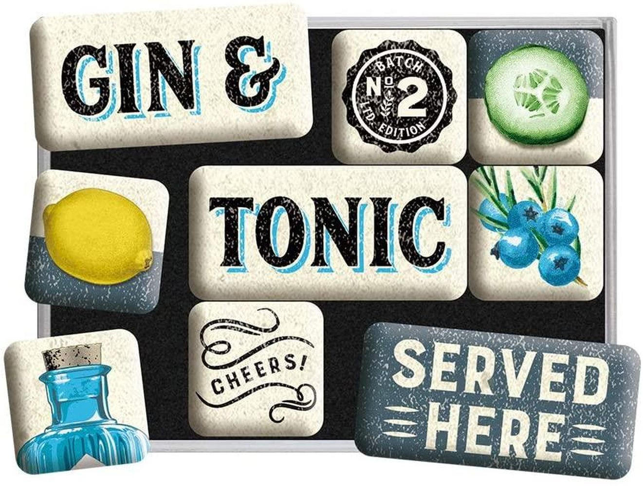 MAGNETSET 9-teilig Open Bar Gin & Tonic Served Here - Multicolor, Metall (9/7/2cm) - Nostalgic-Art