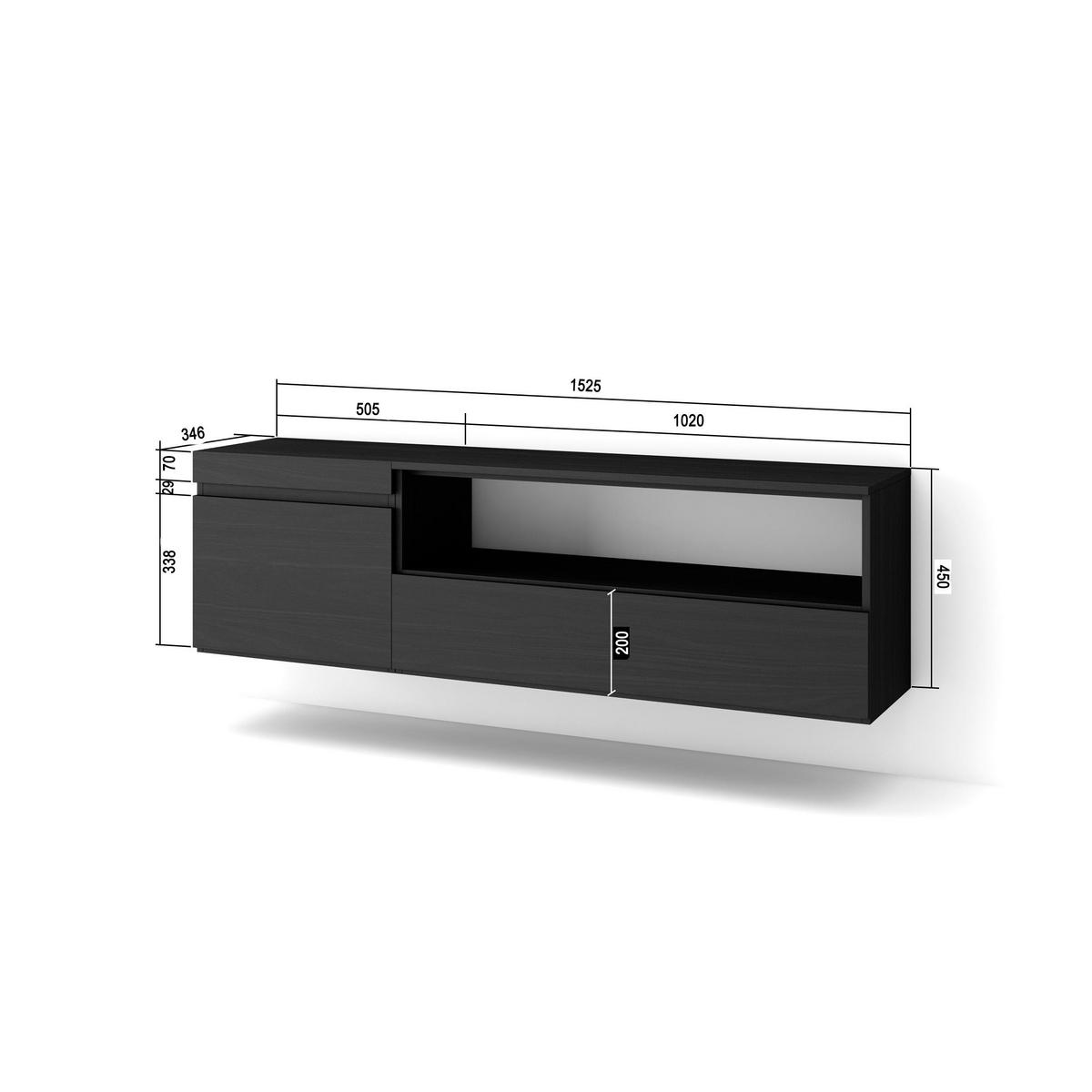LOWBOARD Hängend, schwarz, 150/35/45cm - Schwarz, Holzwerkstoff (150/45/35cm) - Skraut Home