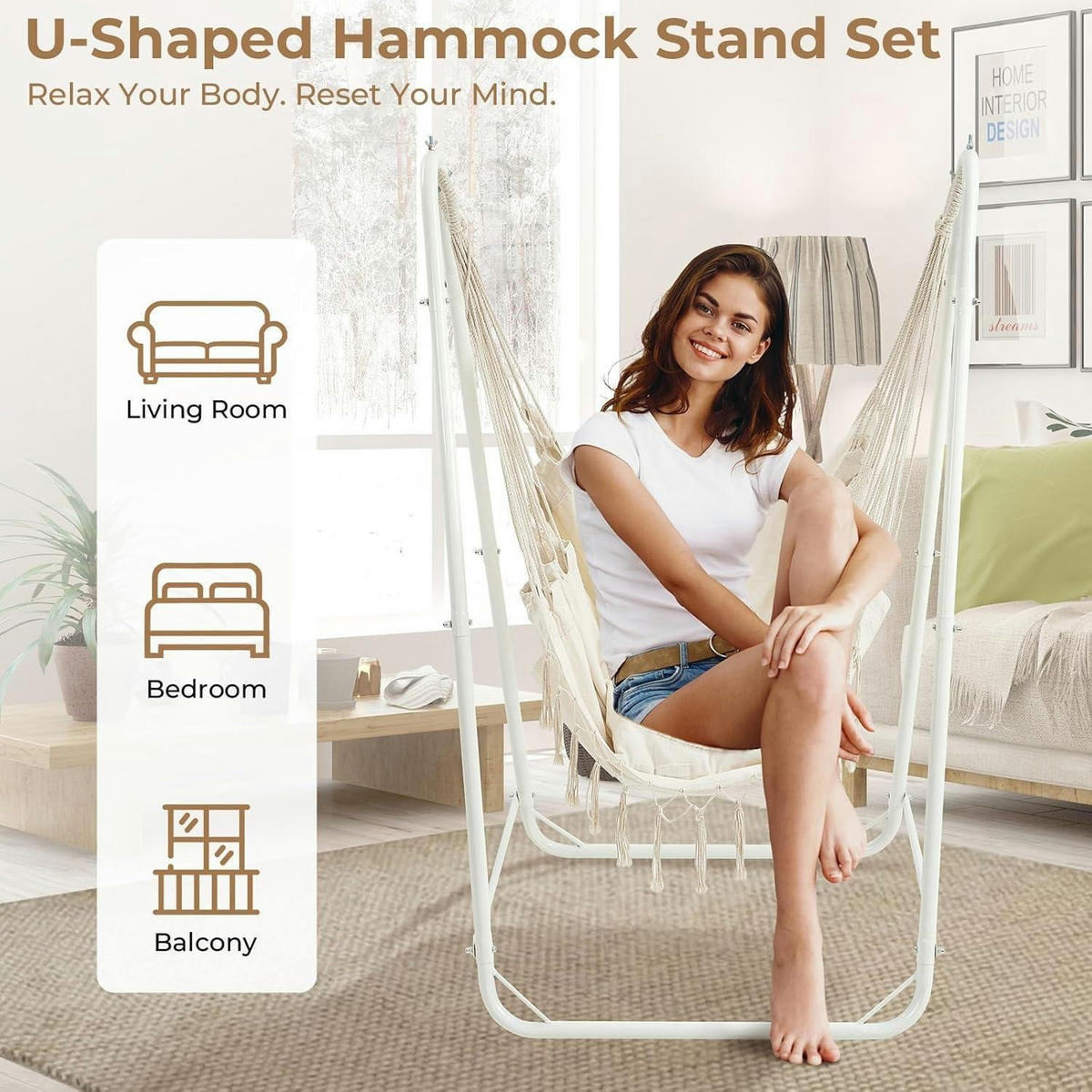 HÄNGESESSEL Set U-Form Weiß 100 kg Tragkraft - Weiß, Metall (88.9/1.5/162.6cm)