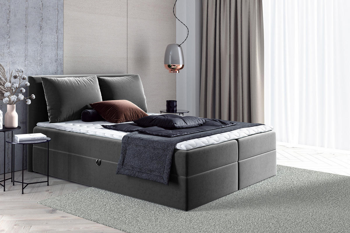 BOXBETT Egro - 140x200 - dunkelgrau (Kronos 22, Velvet) - Dunkelgrau/Schwarz, Holz/Holzwerkstoff (140/200cm) - Sofnet