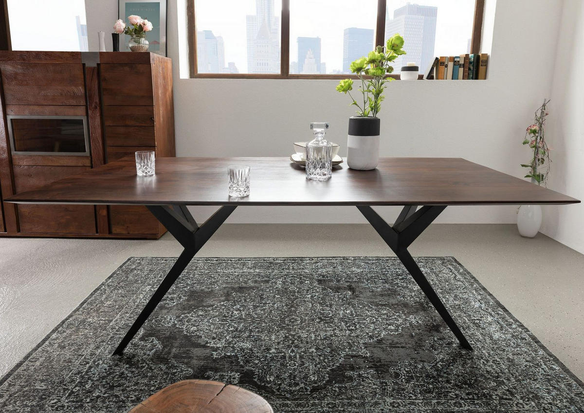 ESSTISCH Akazie 220x100x76 braun lackiert Beine anthrazit matt SWISS EDGE #41 - Braun, Holz (100/220/76cm) - Massivmoebel24