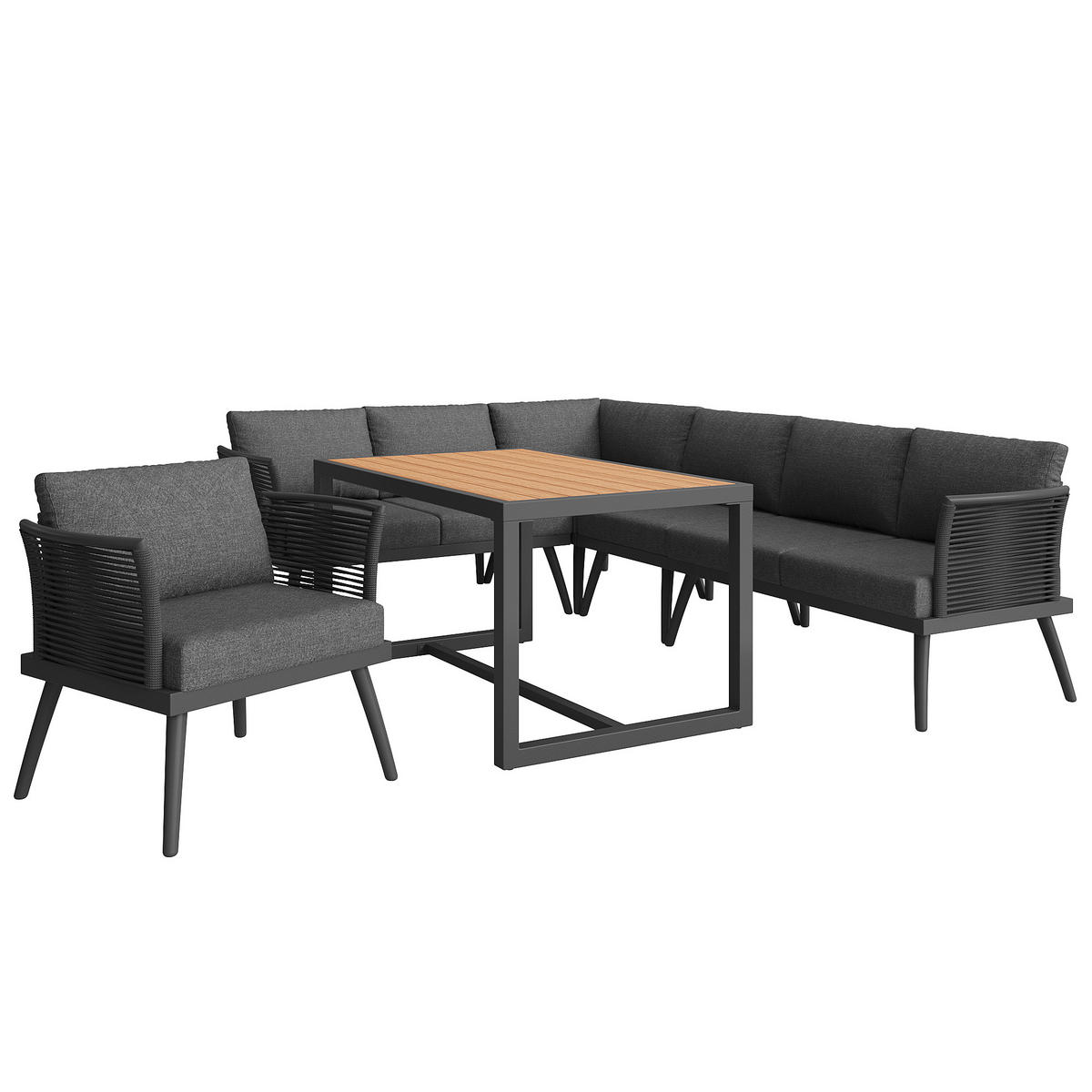 GARTENMÖBEL-SET Grau/Beige 7 Personen mit L-Form & geflochtenen Armlehnen - Grau, Metall - PANGIVO