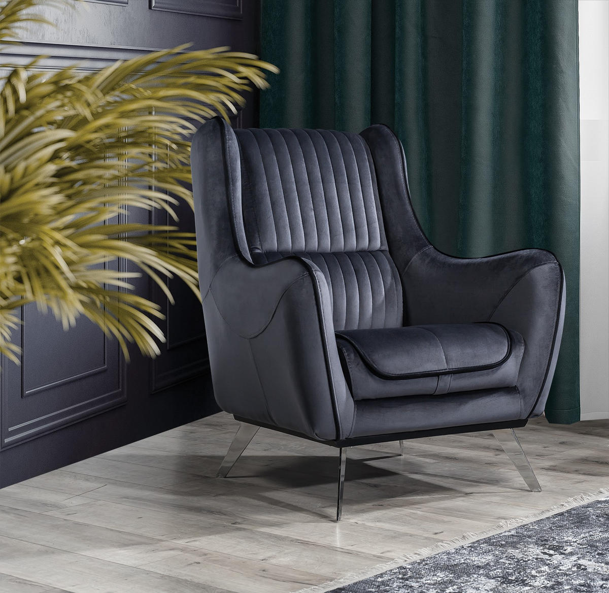 SITZGARNITUR Bond Anthrazit Stellvariante:3+3+1 - Anthrazit, Holz (227/85/100cm) - Villa Möbel