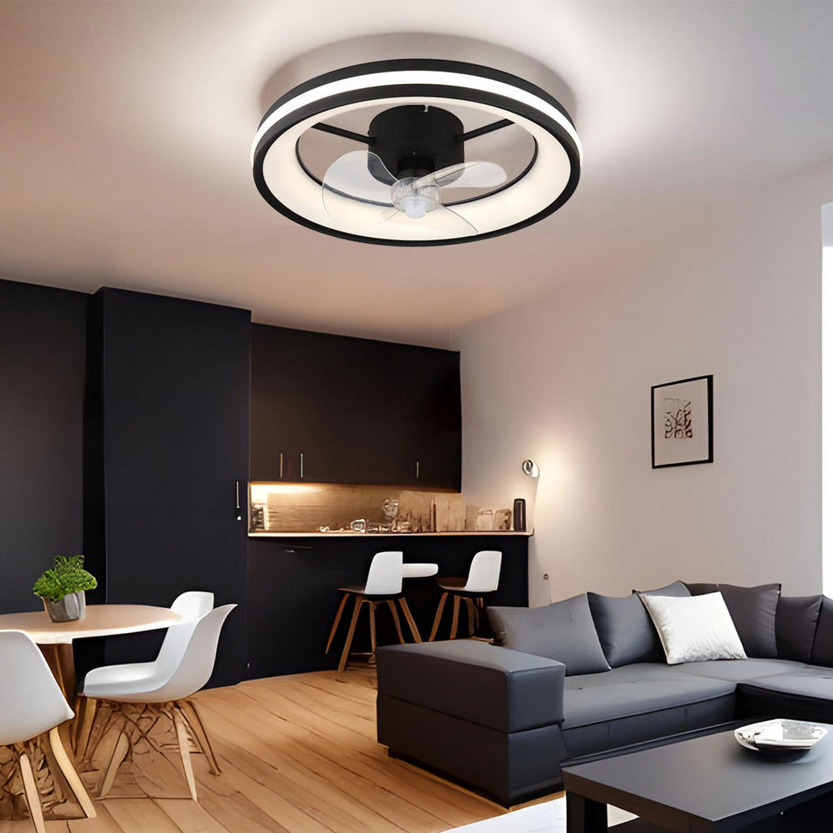 LED DECKENLEUCHTE Ventilator Metall Schwarz - Schwarz, Metall (49.5/49.5/15cm) - Globo Lighting