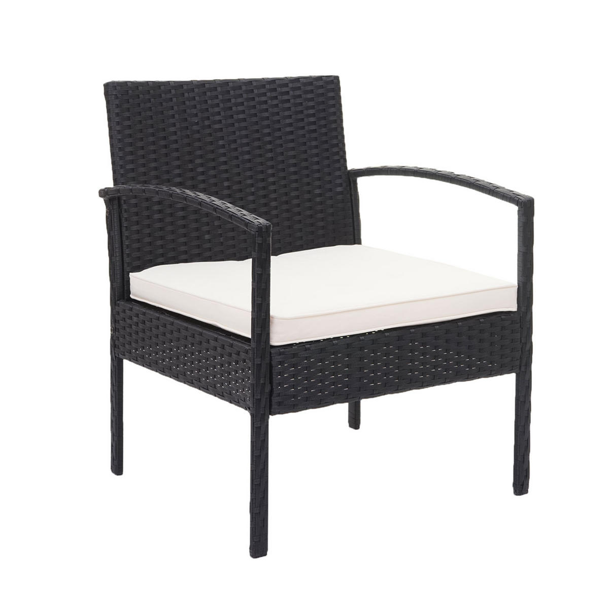 POLY-RATTAN GARNITUR Schwarz, Cremeweiß - Schwarz/Weiß, Kunststoff - MCW