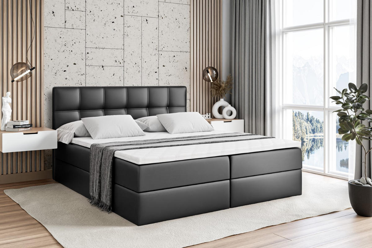 BOXBETT mit Matratze H4 und Lattenrost - MARCE - 160 x 200 cm - Schwarz - Schwarz Hochglanz, Holzwerkstoff (160/200cm) - ALTDECOR