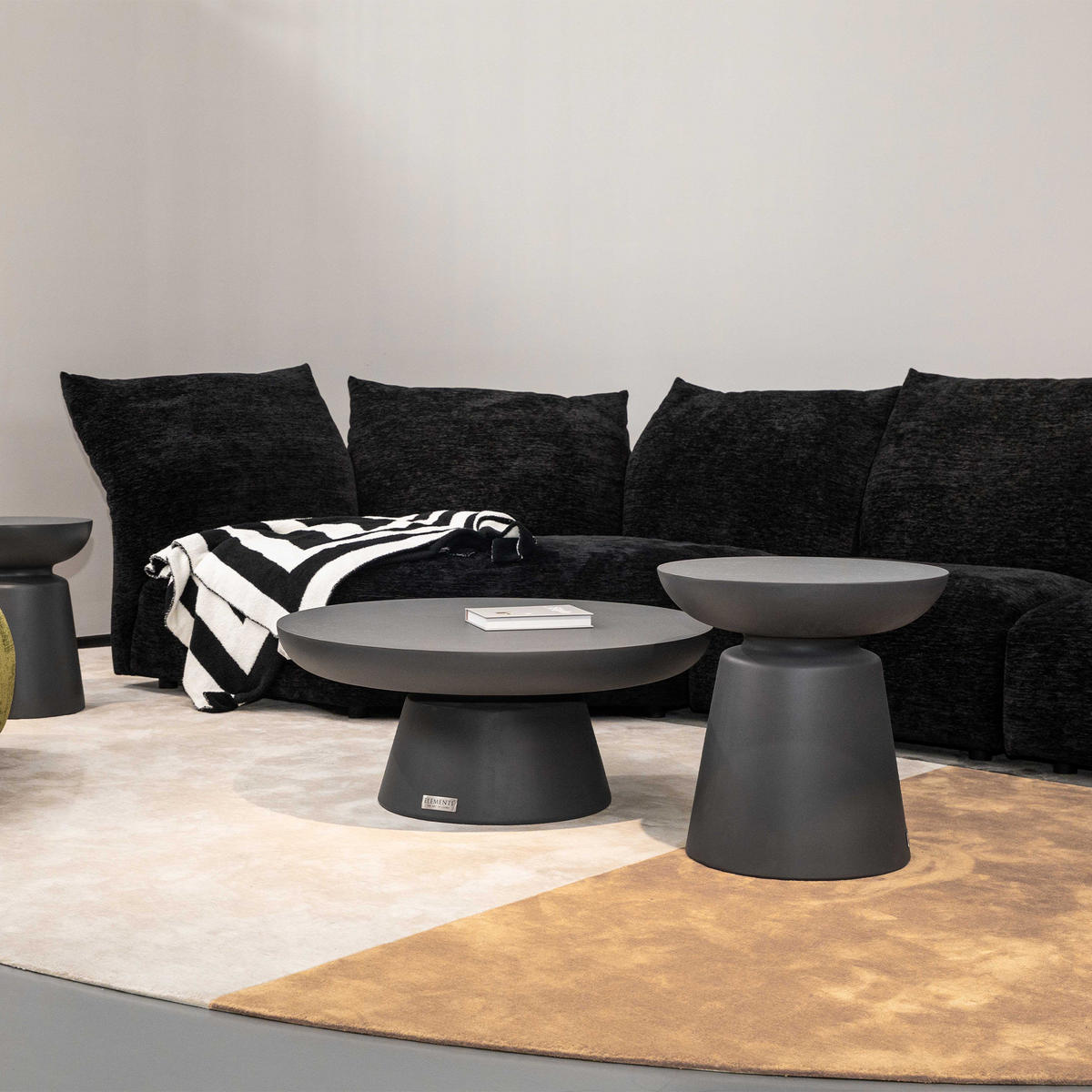 COUCHTISCH KYLIX Mittel Beton Optik 86 x 86 x 35 cm - Schwarz, Naturmaterialien (86/86/35cm) - Elementi