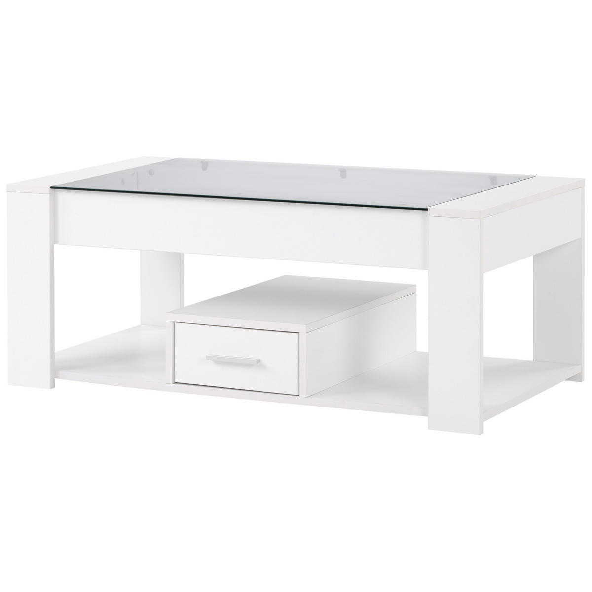 KONFERENČNÍ stolek 100/50/40 cm bílý z dřevotřísky se skleněnou deskou a úložným prostorem - bílá, kompozitní dřevo (100/50/40cm) - OKWISH