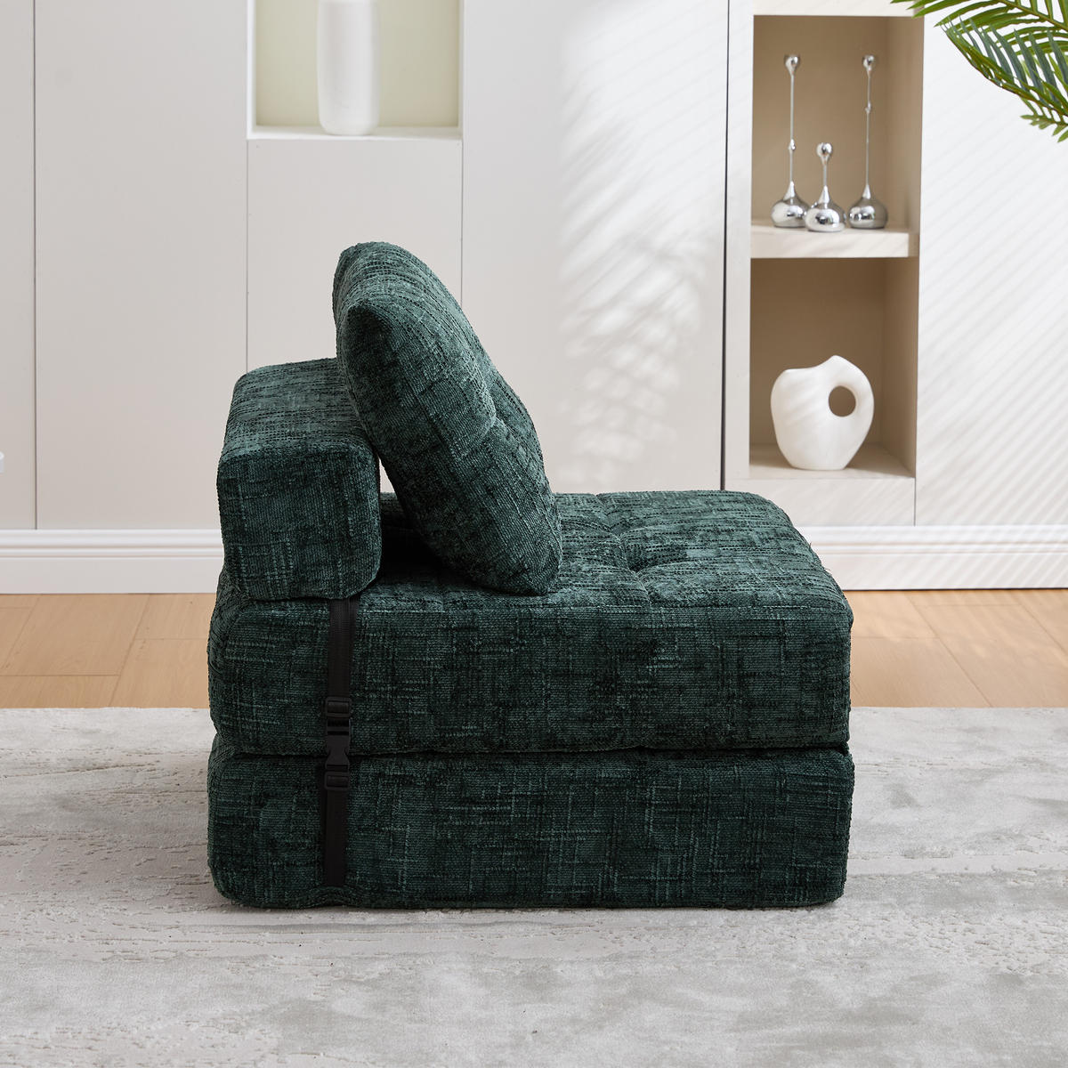 SCHLAFSESSEL Klappbares mit Kopf und Lumbalkissen Chenille Grün 79/180/18 cm - Dunkelgrün, Textil (79/57/79cm) - OKWISH