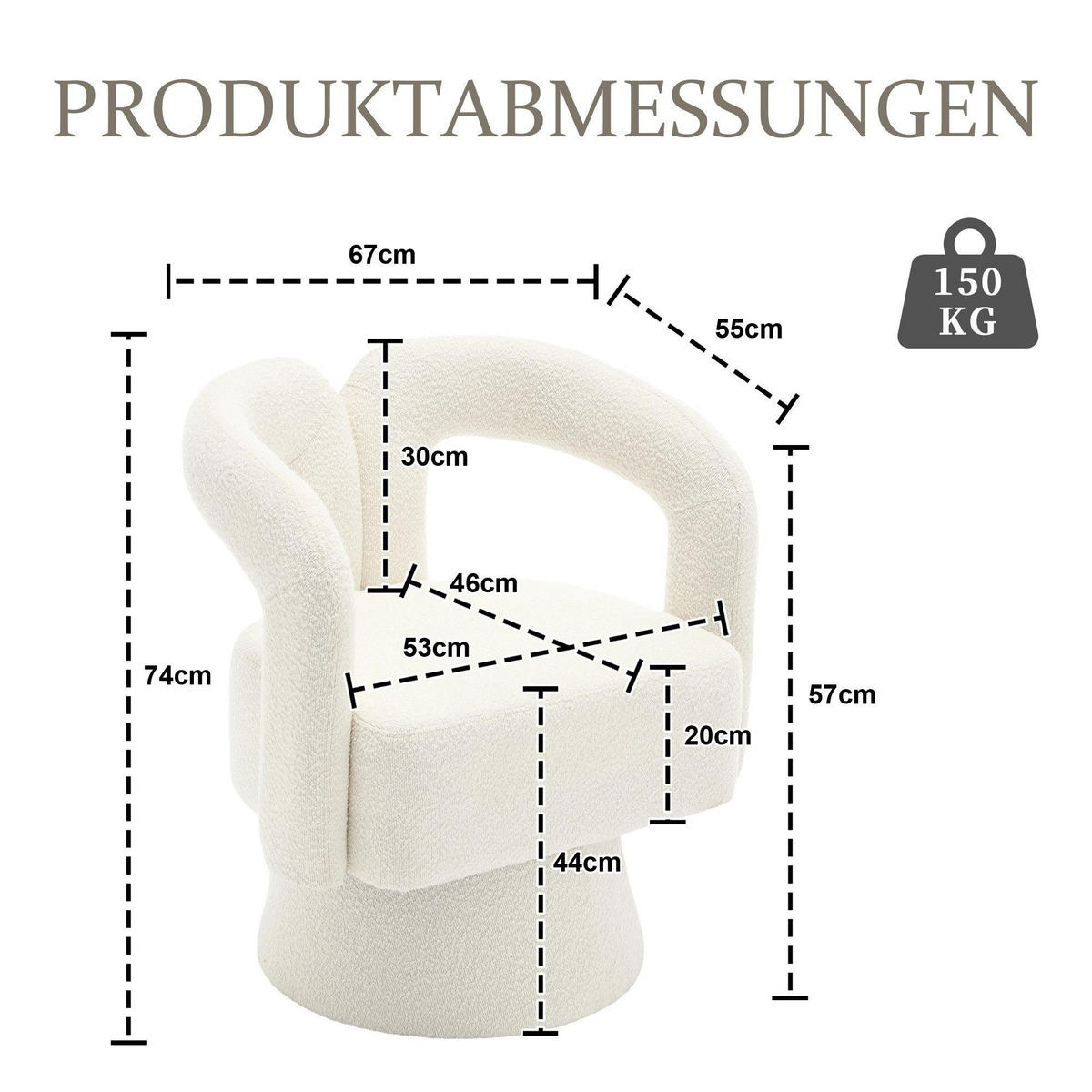 DREHSTUHL 360°Drehsessel Loungesessel mit Polsterung,Boucle,Beige - Beige, Textil (67/74/55cm) - LVHOM