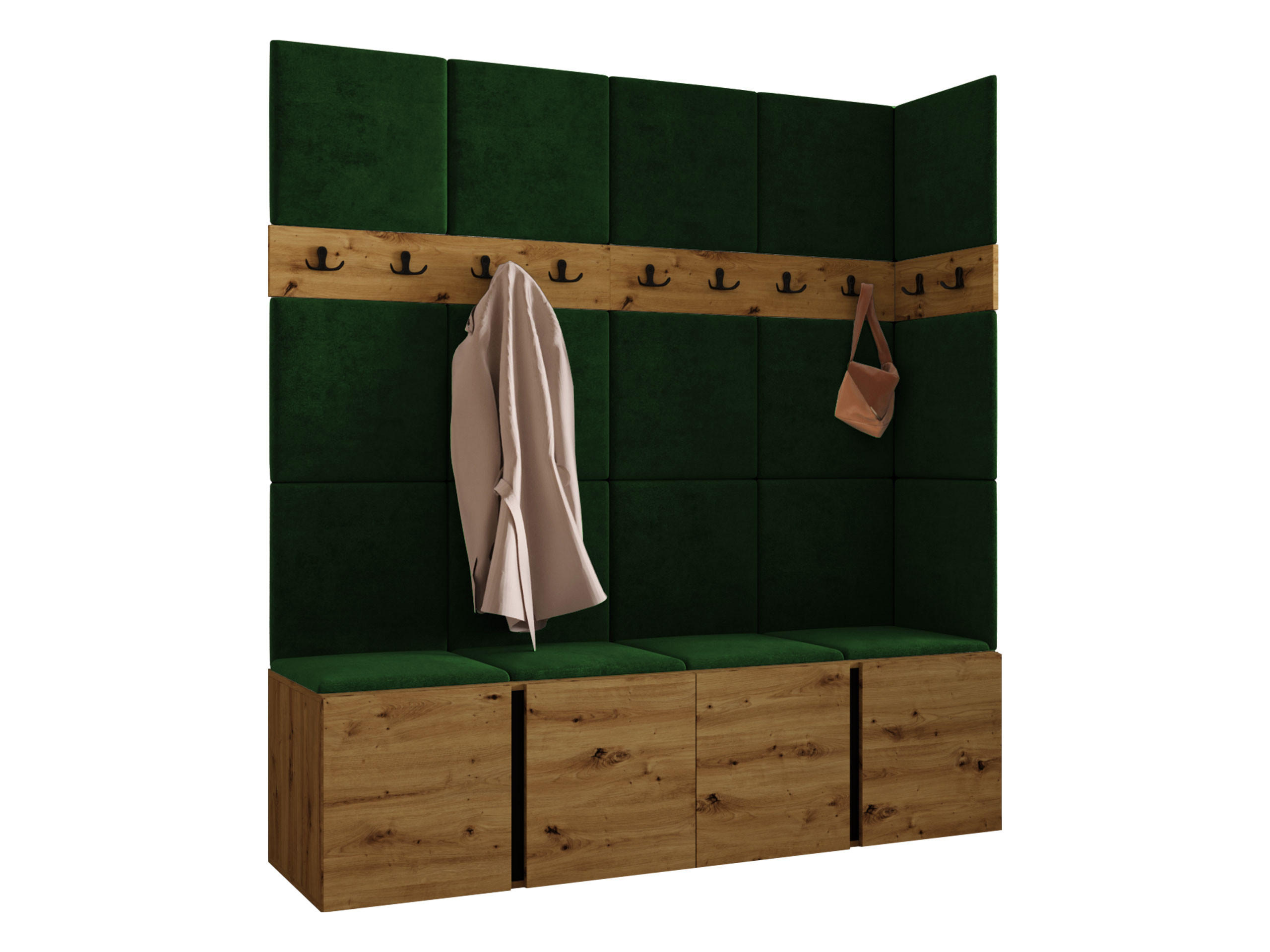 MOBILIER PENTRU HOL Orion II - verde/stejar Artisan, material plastic/compozit lemnos (168/186/46cm) - MIRJAN24