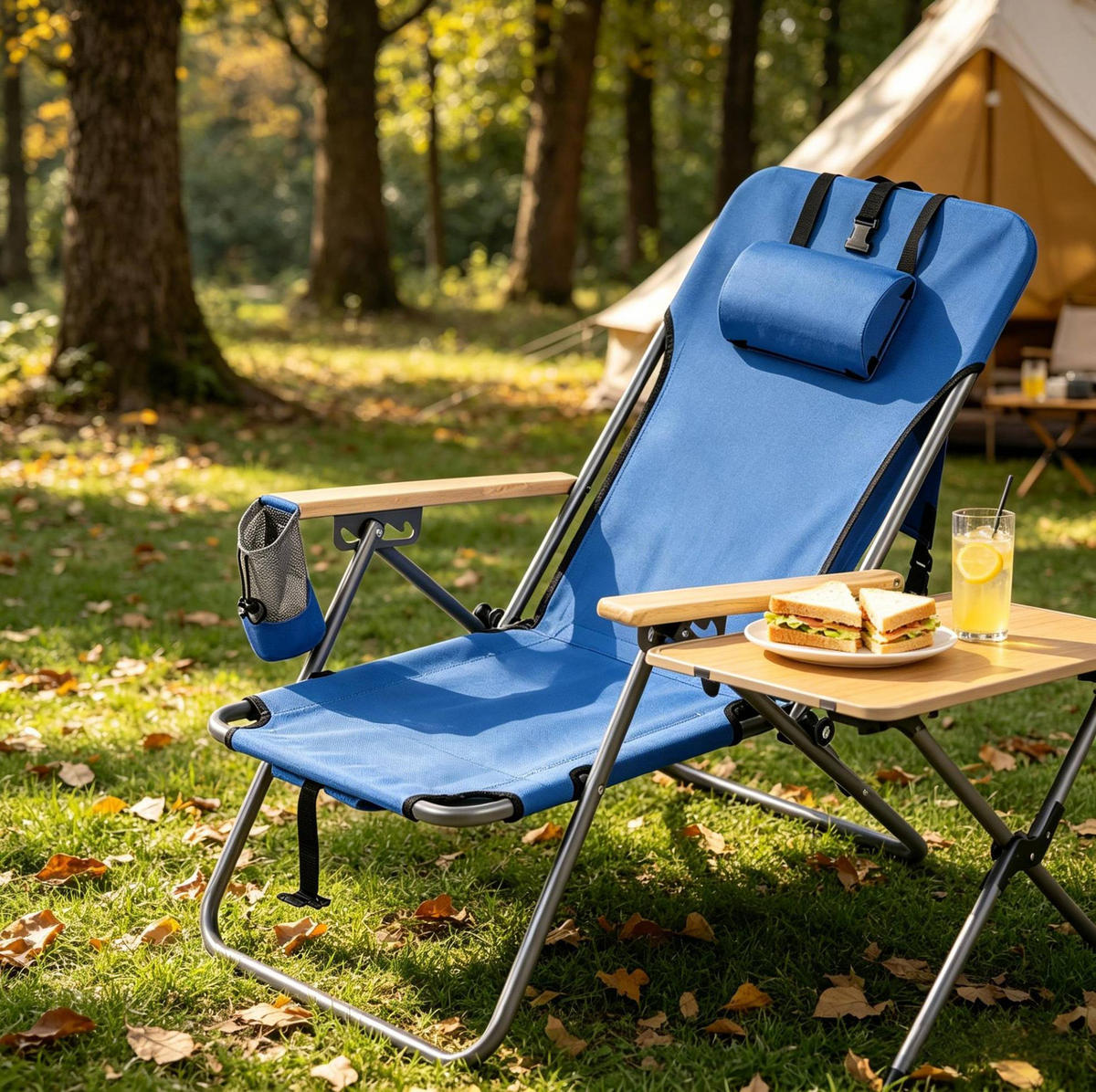KLAPPSTUHL aus 600D Oxford Stoff 98x56x57 cm in Blau mit 4 Positionen - Blau, Metall (56/57/98cm) - Modfu
