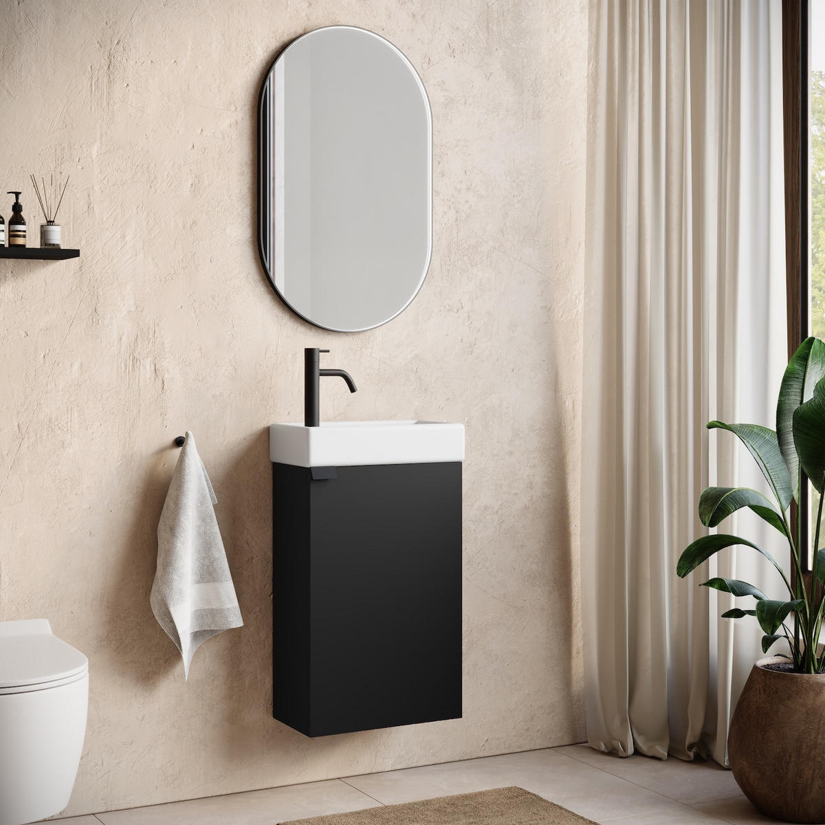 GÄSTE-WC-MÖBELSET Apollo 2 Teile Schwarz Matt - 40 x 22 x 64 cm - Schwarz, Holz (40/68/22cm) - Badplaats