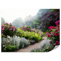 FOTOTAPETE für Schlafzimmer Bunte Blumen Waldweg Rosen Bäume 450x315 - Gelb/Violett, Papier (450/315cm) - Muralo