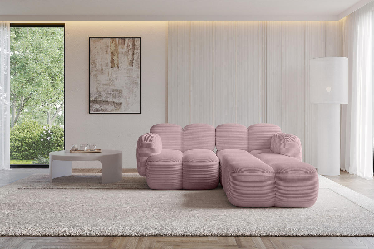 ECKSOFA modulares Sofa Rechts Miko-L1 214x205x75 Rosa Cord - Schwarz/Rosa, Holzwerkstoff/Kunststoff (214/205cm) - ALTDECOR
