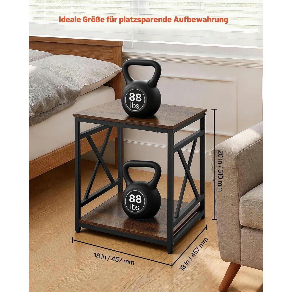 BEISTELLTISCH 2-stufig Braun Schwarz 45,7 x 45,7 x 51 cm - Braun, Metall (45.7/45.7/51cm)
