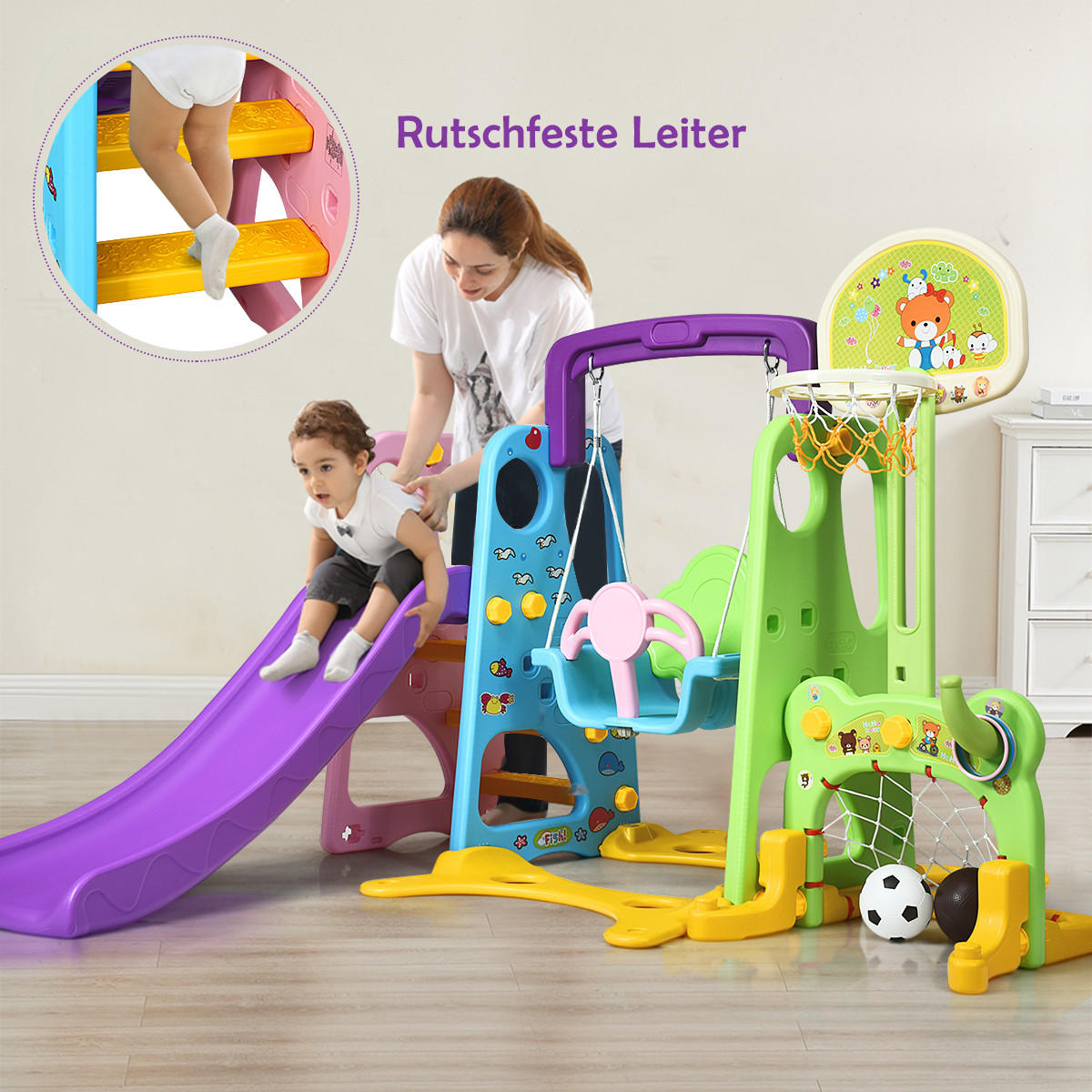 SPIELPLATZ kinder 6 in 1 Multicolor - Multicolor, Kunststoff (174/115/209cm) - COSTWAY