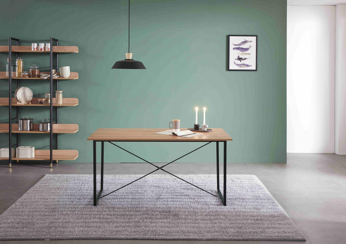 ESSZIMMERTISCH JOONA - 140x70 cm - MDF mit Akazie-Dekor, Gestell Metall - Naturfarben, Metall (70/140/73cm) - TPFLiving