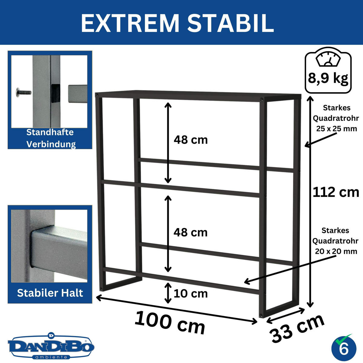 GETRÄNKEKISTENREGAL 6 Kisten mit Ablage Metall 100 cm - Schwarz, Metall (100/108/32cm) - DanDiBo