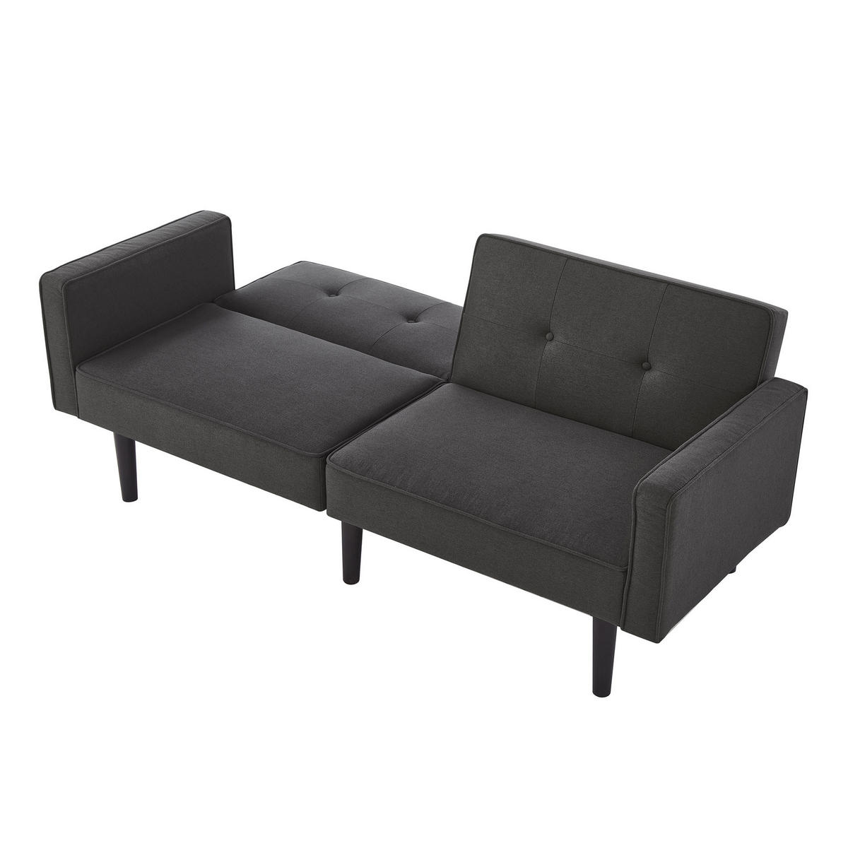 SCHLAFSOFA 2-in-1 mit unabhängig verstellbaren Rückenlehnen Baumwoll-Leinen Antique Black 160/90/42 cm - Schwarz, Kunststoff (176/74/76cm) - OKWISH