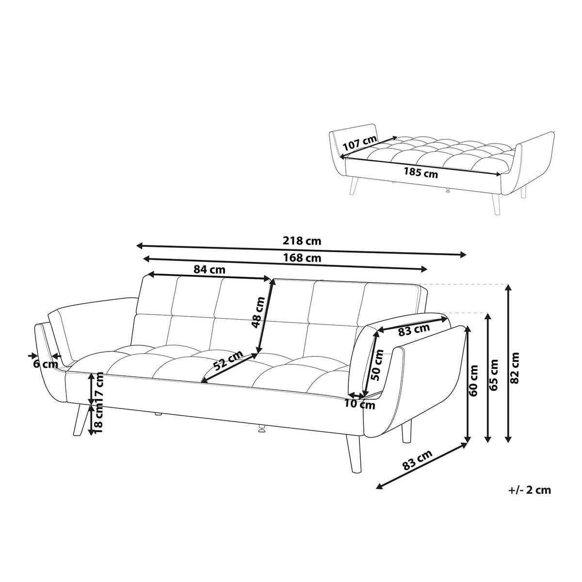 3-SITZER-SCHLAFSOFA Samtstoff Hellgrau Asby - Hellgrau, Textil (218/82/83cm) - Beliani
