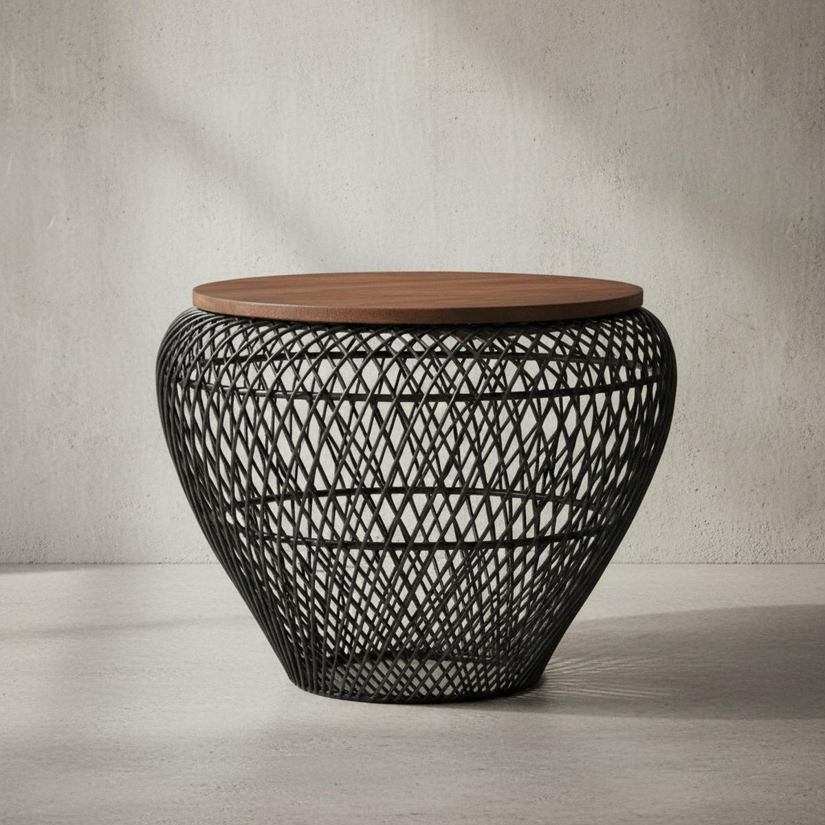 COUCHTISCH Rund mit Stauraum, Holz-Metallgestell, Mango-Massivholz, Schwarz 60x60x45 cm - Schwarz, Holz/Metall (60/60/45cm) - KADIMA DESIGN