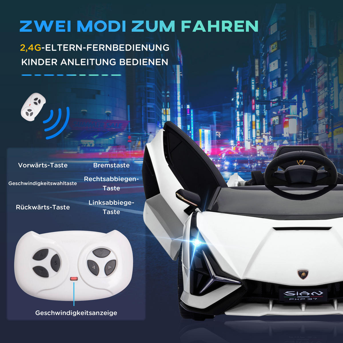 KINDER ELEKTROAUTO, Kunststoff+ Metall, Weiß - Weiß, Metall (108/62/40cm) - HOMCOM