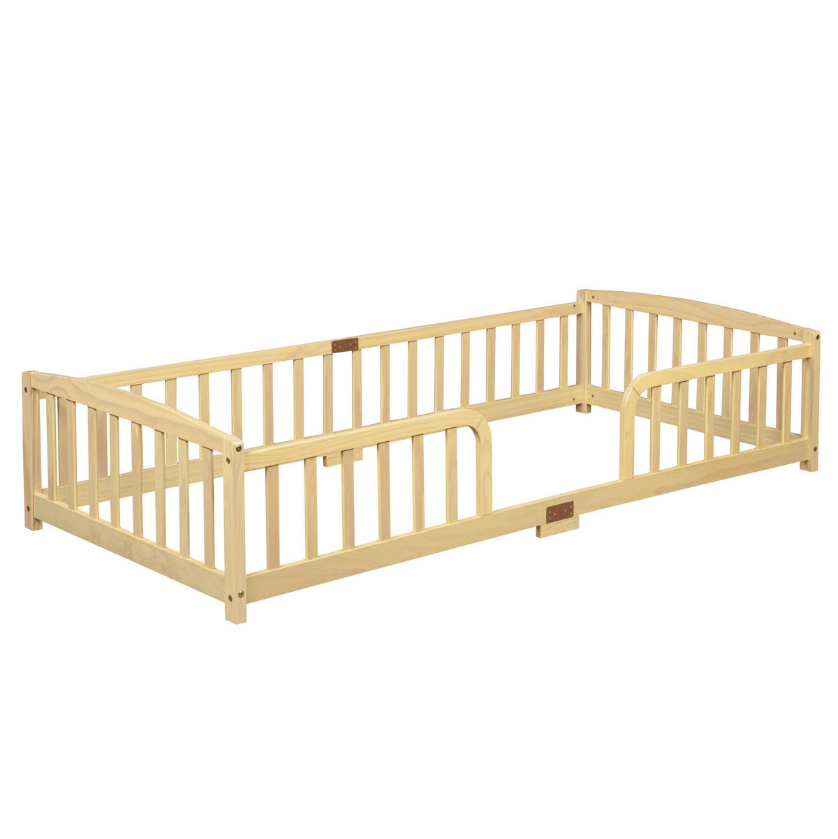 BODENBETT 90x200 cm in Natur mit Schutzgeländer und mittigem Einstieg - Naturfarben, Holz (90/200cm) - IVMEU